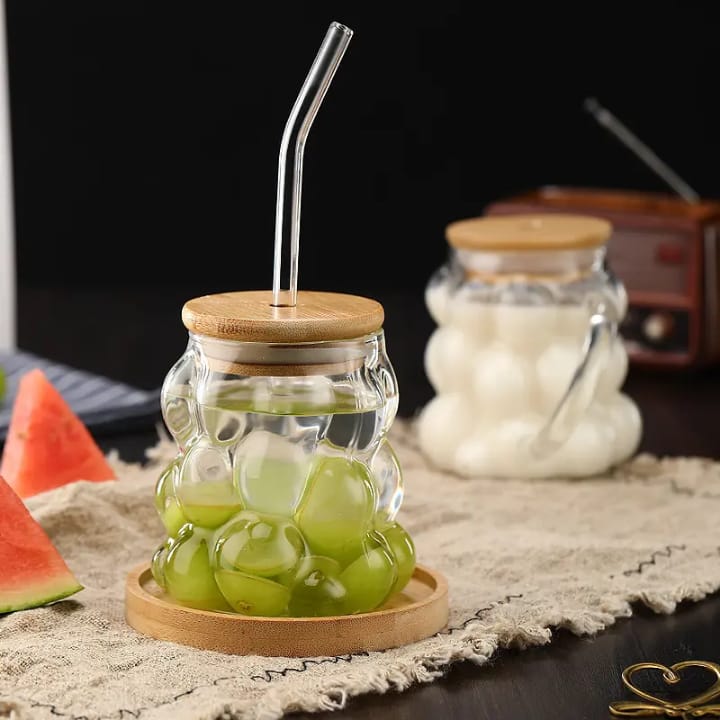 Hand Blown Grape Shaped Glass Cup – 350ml Heat-Resistant Transparent Borosilicate Glass Mug for Coffee, Tea & Water