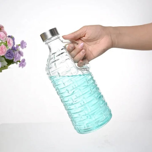 1000ml Clear Glass Water Bottle with Handle & Screw Lid – Reusable Beverage Drinking Bottle