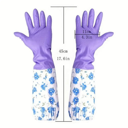 Premium Long Sleeve Waterproof Washing Gloves – 17.6"inch PVC Vinyl Household Cleaning Gloves | Anti-Allergic, Durable Dishwashing & Work Gloves