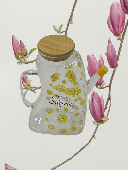 1000ml Transparent Glass Oil Pot with Handle & Bamboo Lid | Sealed Kitchen Oil Dispenser