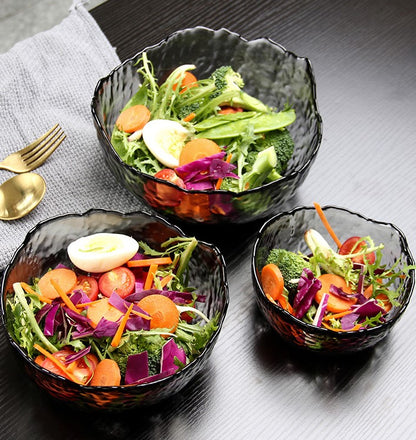 3 Pcs Colorful Vintage Glass Bowls Set for Salad, Fruits & Dessert – Decorative Multi-Functional Crystal Bowls for Home, Party & Wedding Use