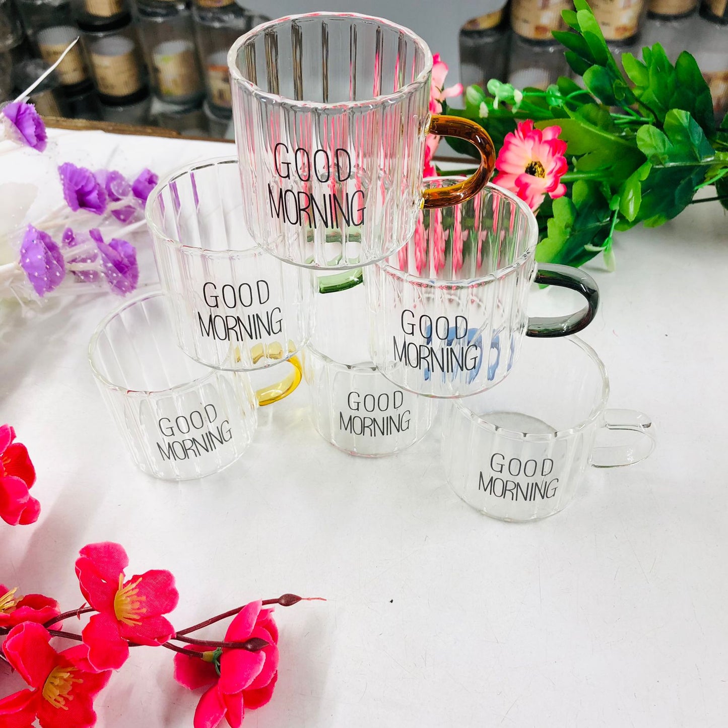 100ml 6 Pcs Premium Borosilicate Glass Mug – Heat & Cold Resistant Transparent Coffee Tea Tumbler Cup