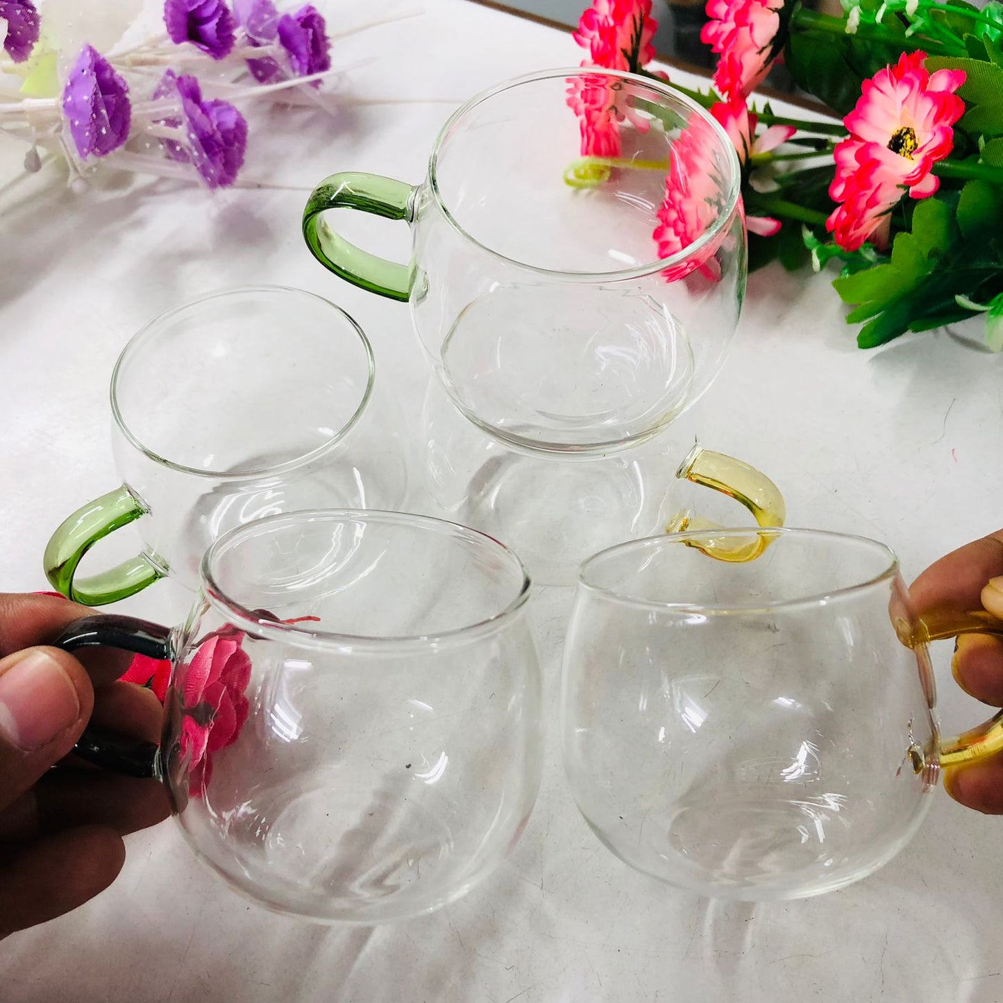 100ml 6 Pcs Premium Borosilicate Glass Mug – Heat & Cold Resistant Transparent Coffee Tea Tumbler Cup