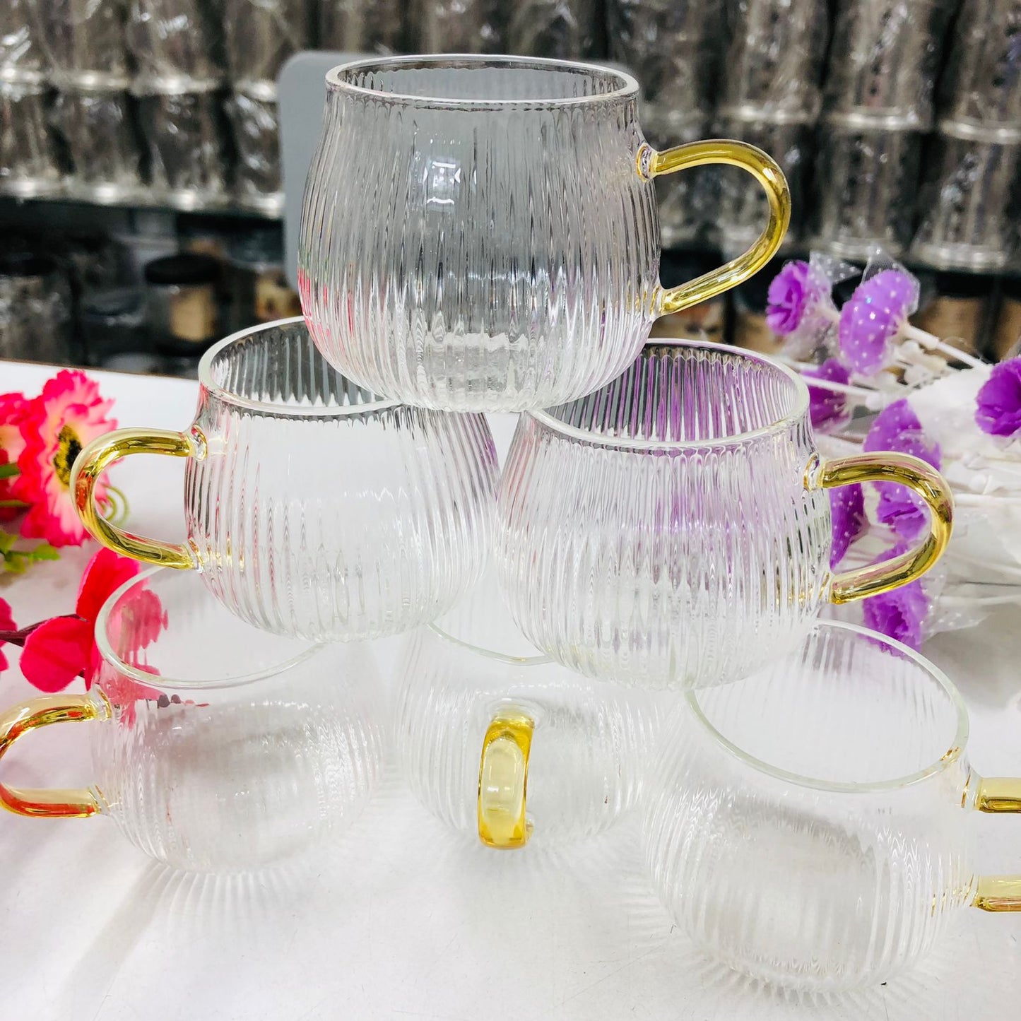 100ml 6 Pcs Premium Borosilicate Glass Mug – Heat & Cold Resistant Transparent Coffee Tea Tumbler Cup