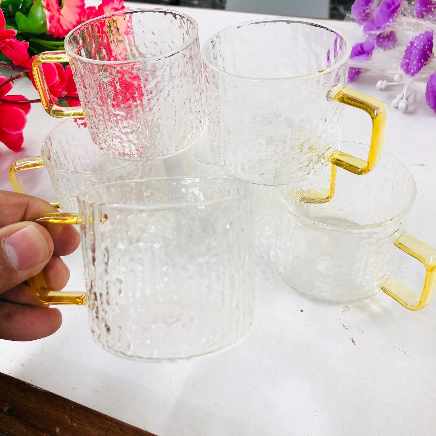 100ml 6 Pcs Premium Borosilicate Glass Mug – Heat & Cold Resistant Transparent Coffee Tea Tumbler Cup