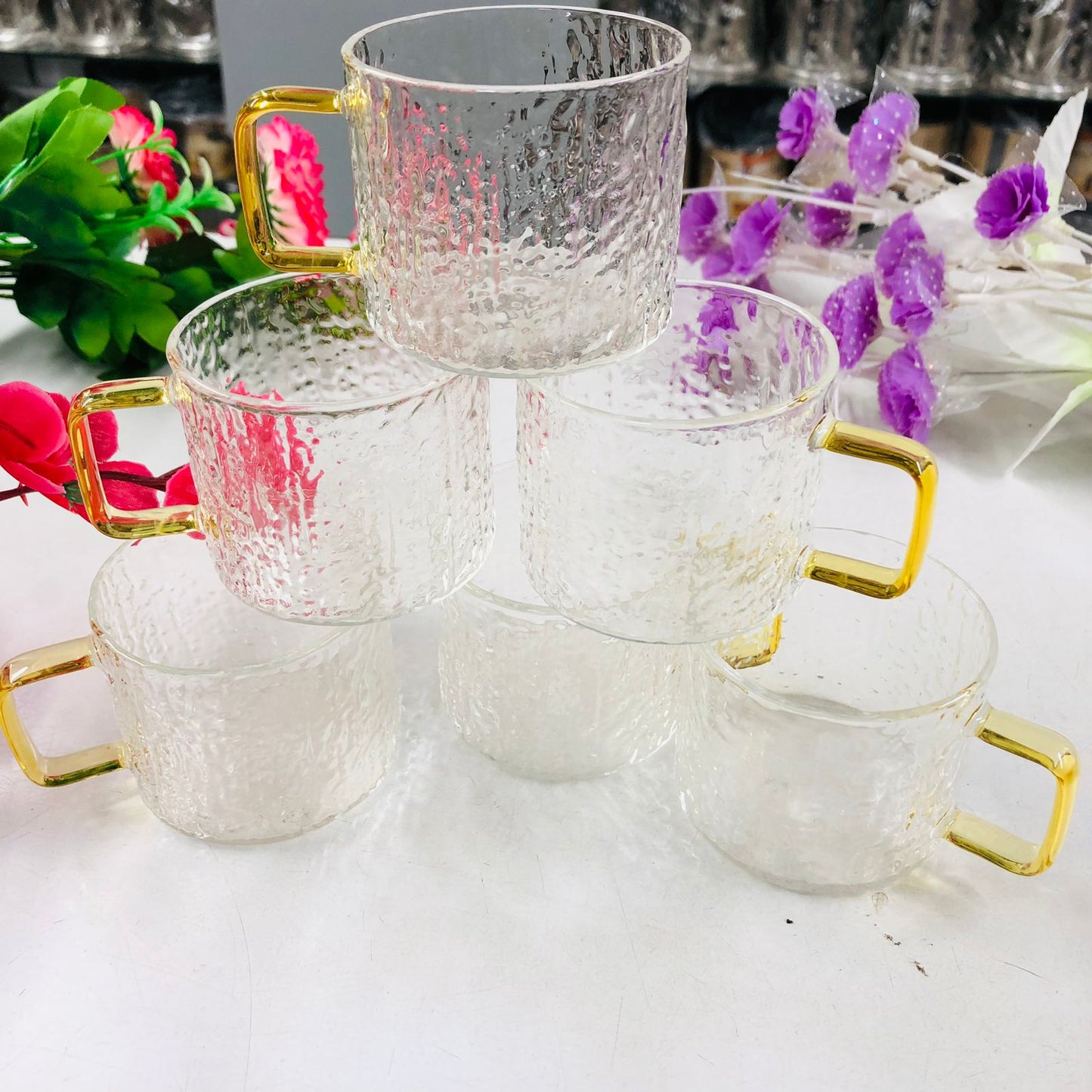 100ml 6 Pcs Premium Borosilicate Glass Mug – Heat & Cold Resistant Transparent Coffee Tea Tumbler Cup