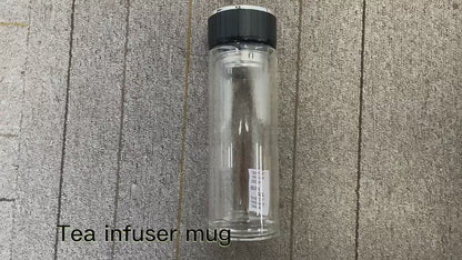 Classical Clear Heat Resistant Borosilicate Glass Travel Mug | 300ml Tea Infuser Bottle with Filter | Transparent Coffee & Water Bottle
