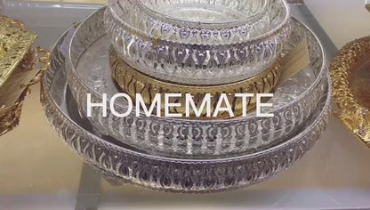 Arabic Ramadan Decorative Gold Plated Metal Serving Tray – Round Tray for Wedding & Gift (10 Inch)