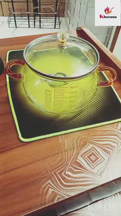 High Quality 800ml Heat Resistant Borosilicate Glass Pot with Lid – Transparent Cooking Pot with Scale for Kitchen & Oven Safe Use
